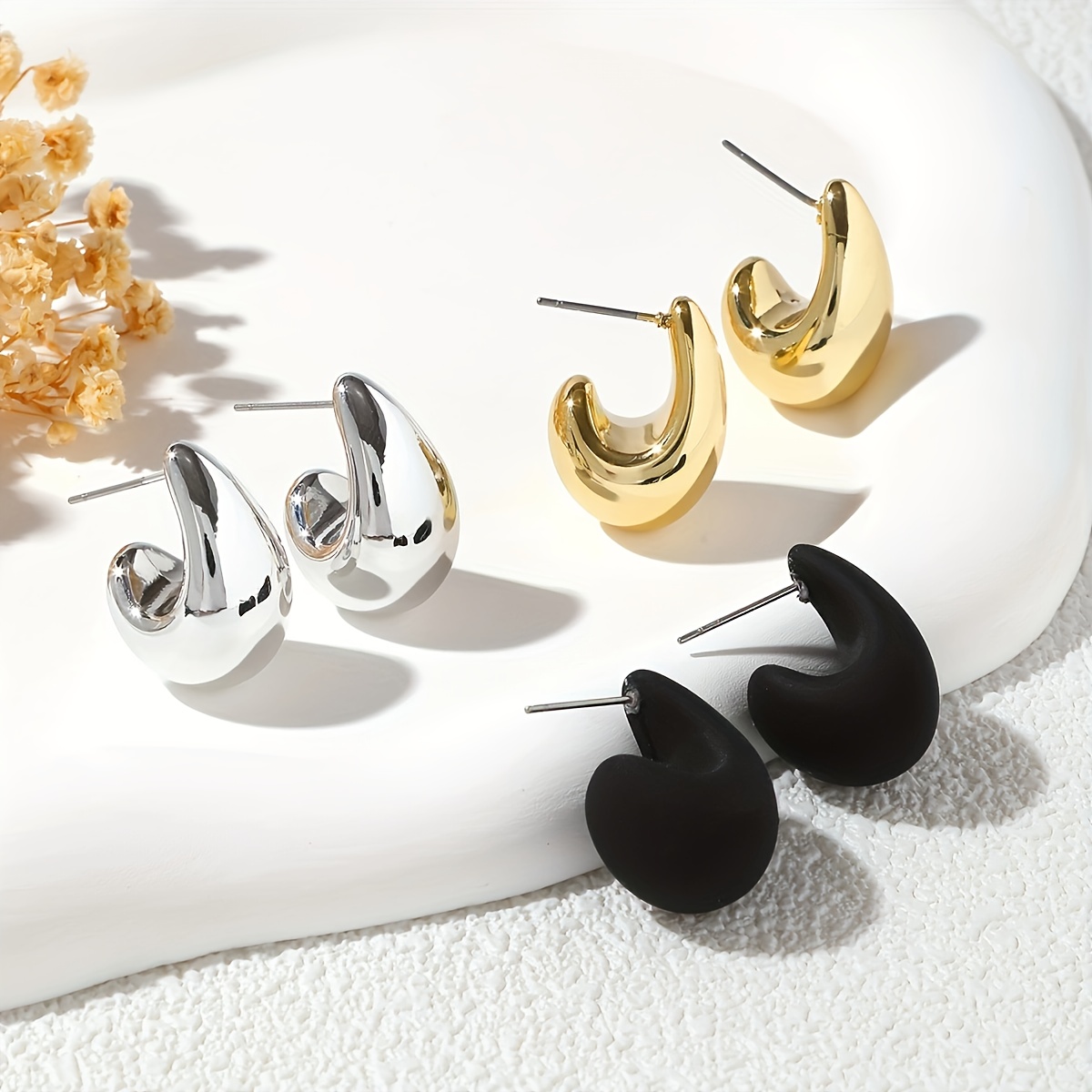 Water Drop Hoop Earrings Plastic Stainless Classic Style